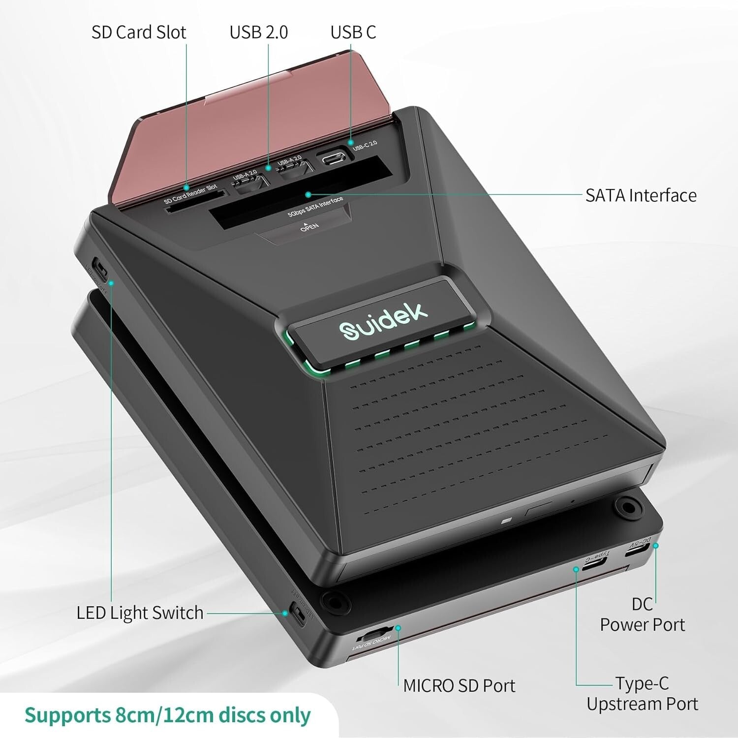 7-in-1 Externes CD/DVD Laufwerk SATA USB-C/A Hub SD-Kartenleser