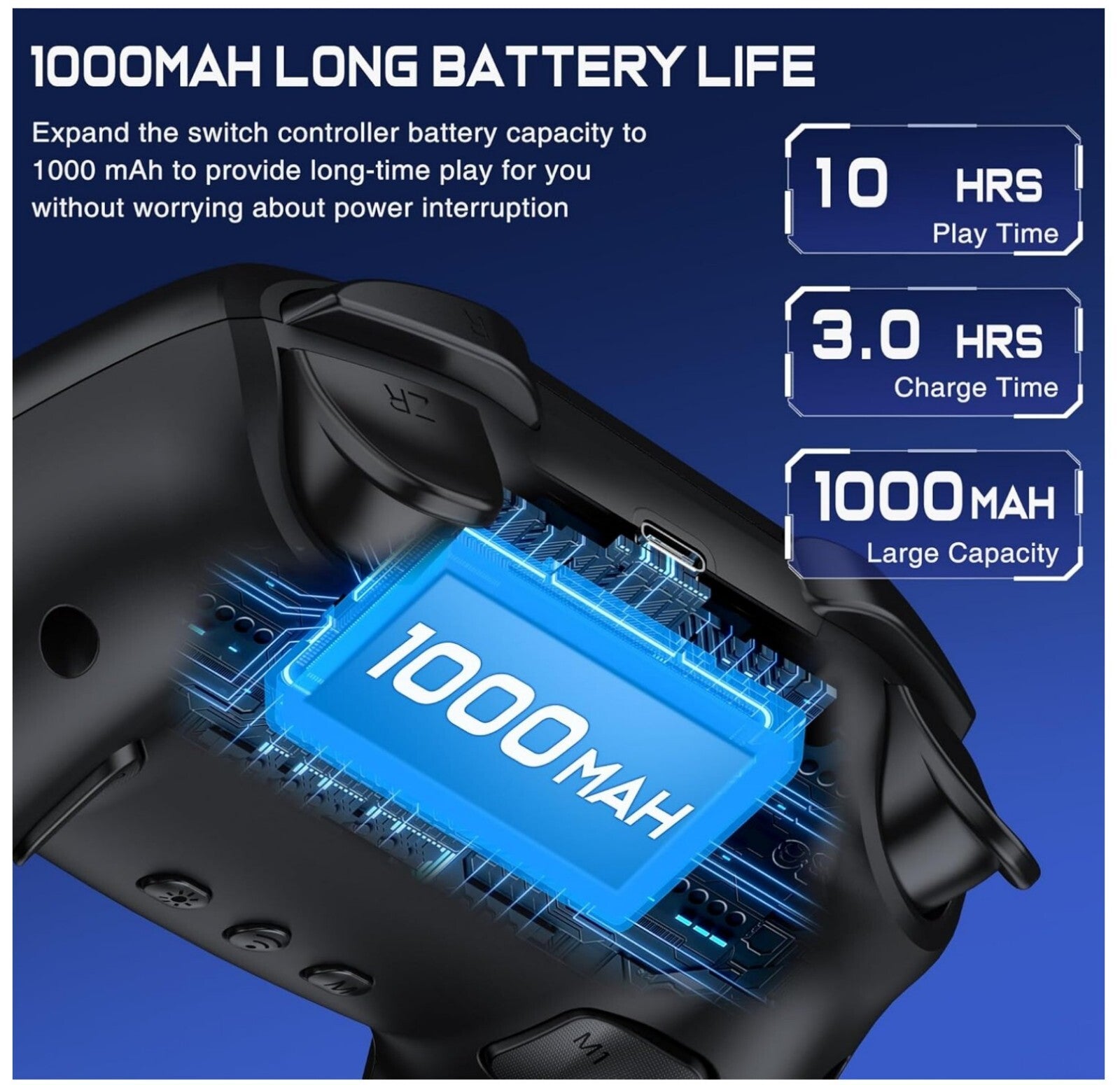Switch Pro Controller Hall-Effekt LED 1000mAh für Switch PC iOS Android