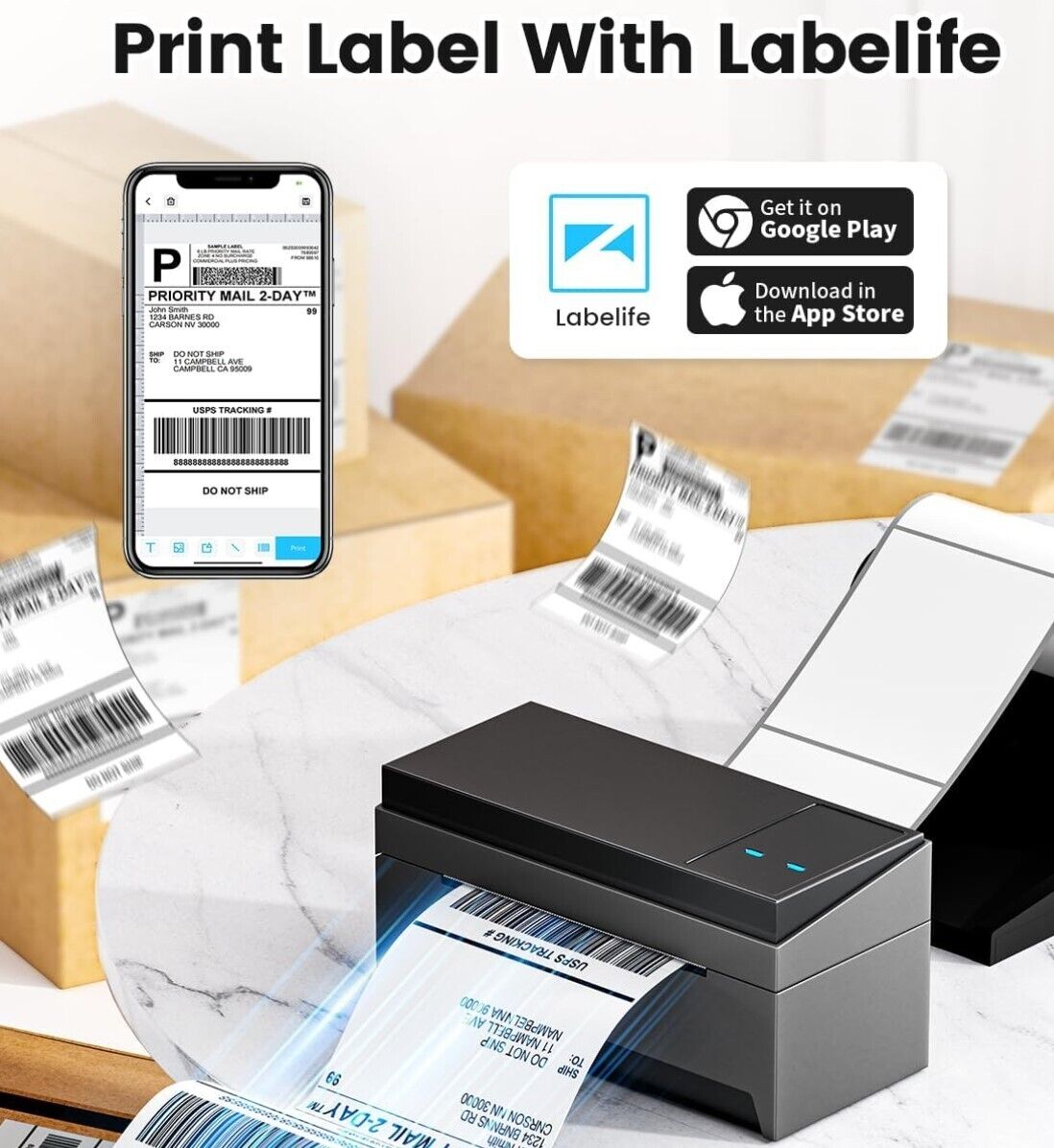 DHL Etikettendrucker, 249 WiFi Thermodrucker 4x6 Label Printer für Barcode, Vers