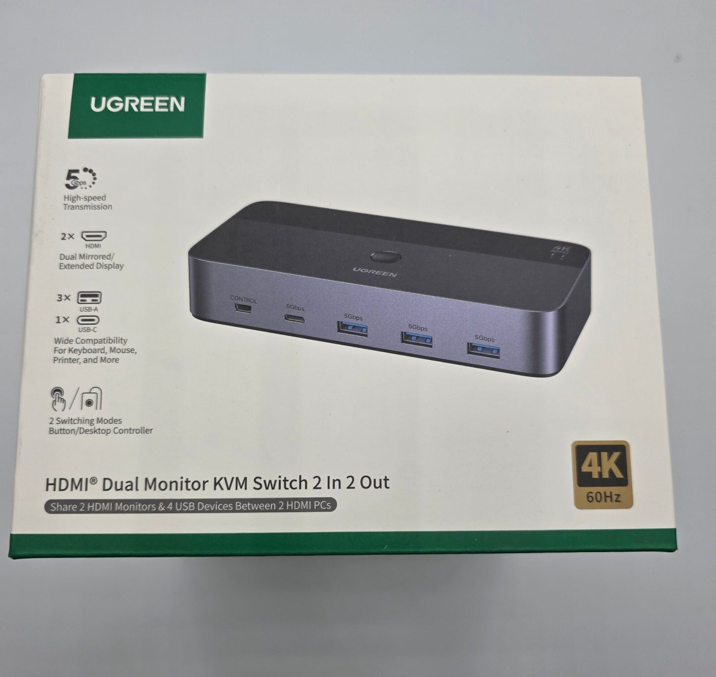 HDMI 2.0 KVM Switch 2 PC 2 Monitore 4K@60Hz 4 USB 3.0 Desktop-Controller