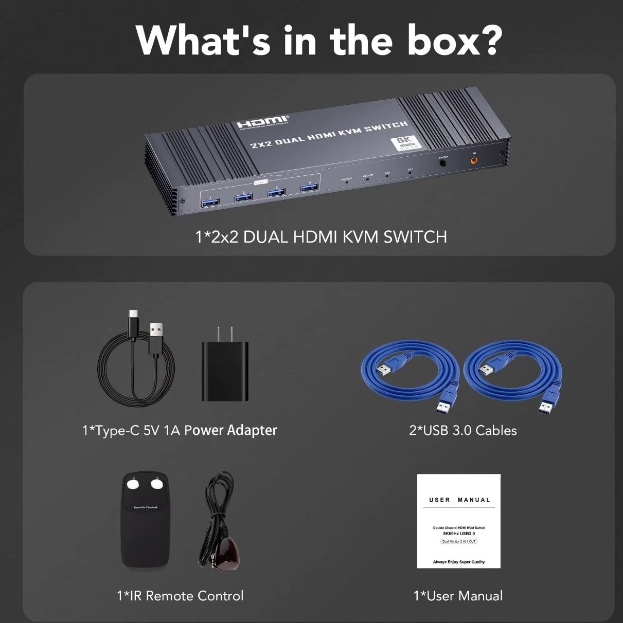 8K Dual HDMI KVM-Switch 8K@60Hz 4K@120/144Hz 1080P@165Hz 2 PC 2 Monitore USB 3.0