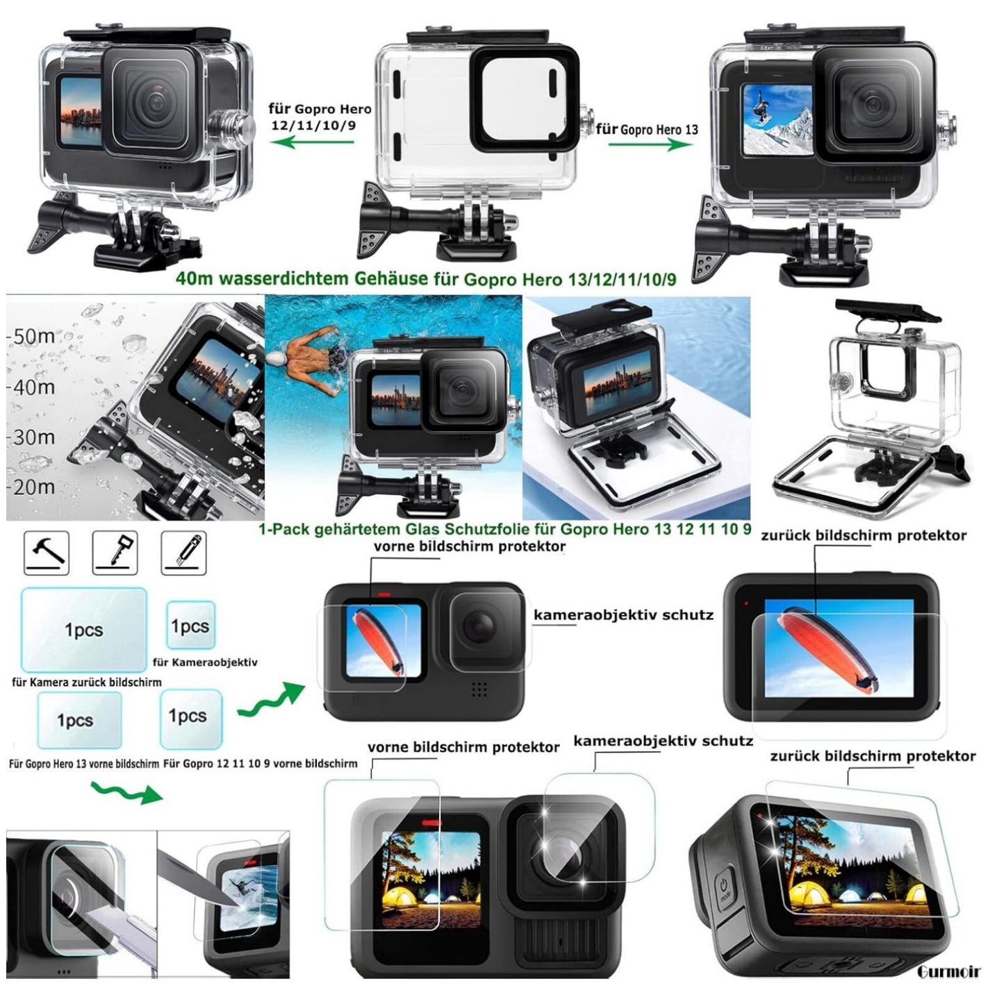 Actionkamera Zubehörset DT16 für GoPro Hero 13 12 11 10 9 Black