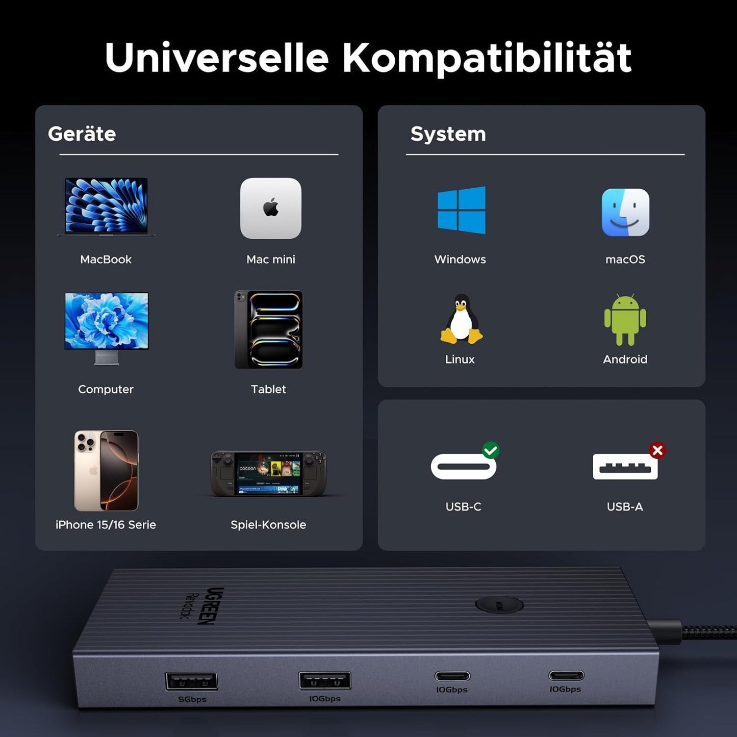 Revodok Pro 9-in-1 USB-C Hub 10Gbps 4K@60Hz HDMI Ethernet PD 100W SD/TF