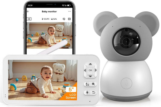5" Babyphone 2K/3MP WLAN PTZ 355° 4X Zoom Nachtsicht