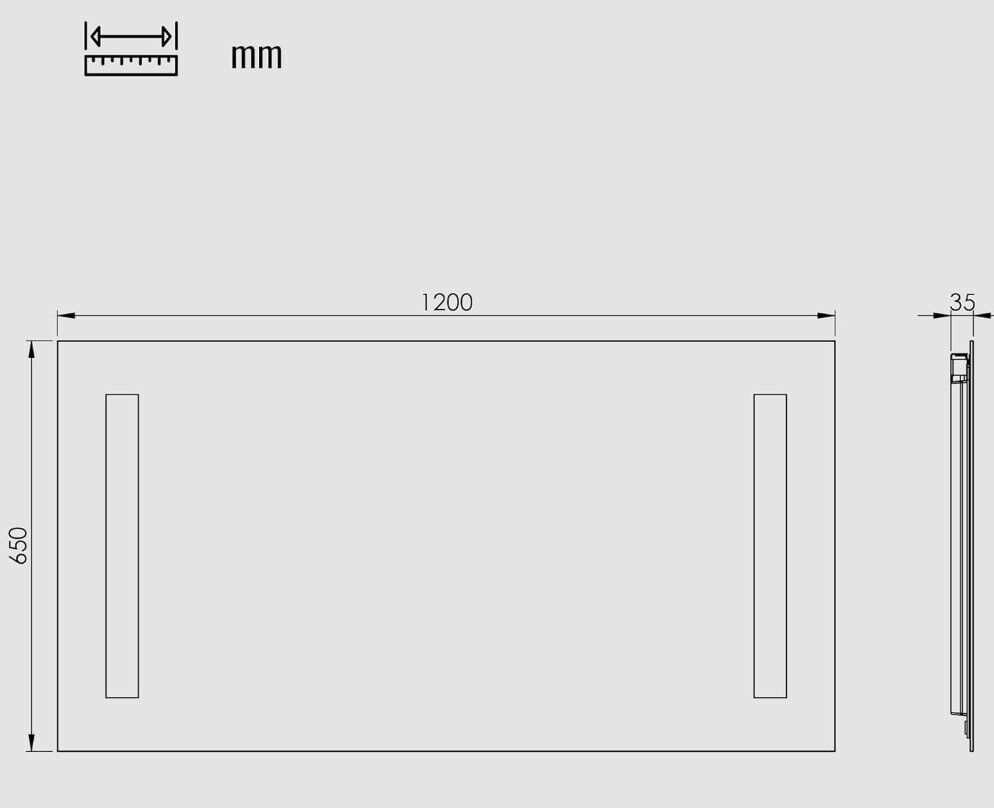 Quadratischer Spiegel mit Beleuchtung | Led Spiegel 120x65 cm | B
