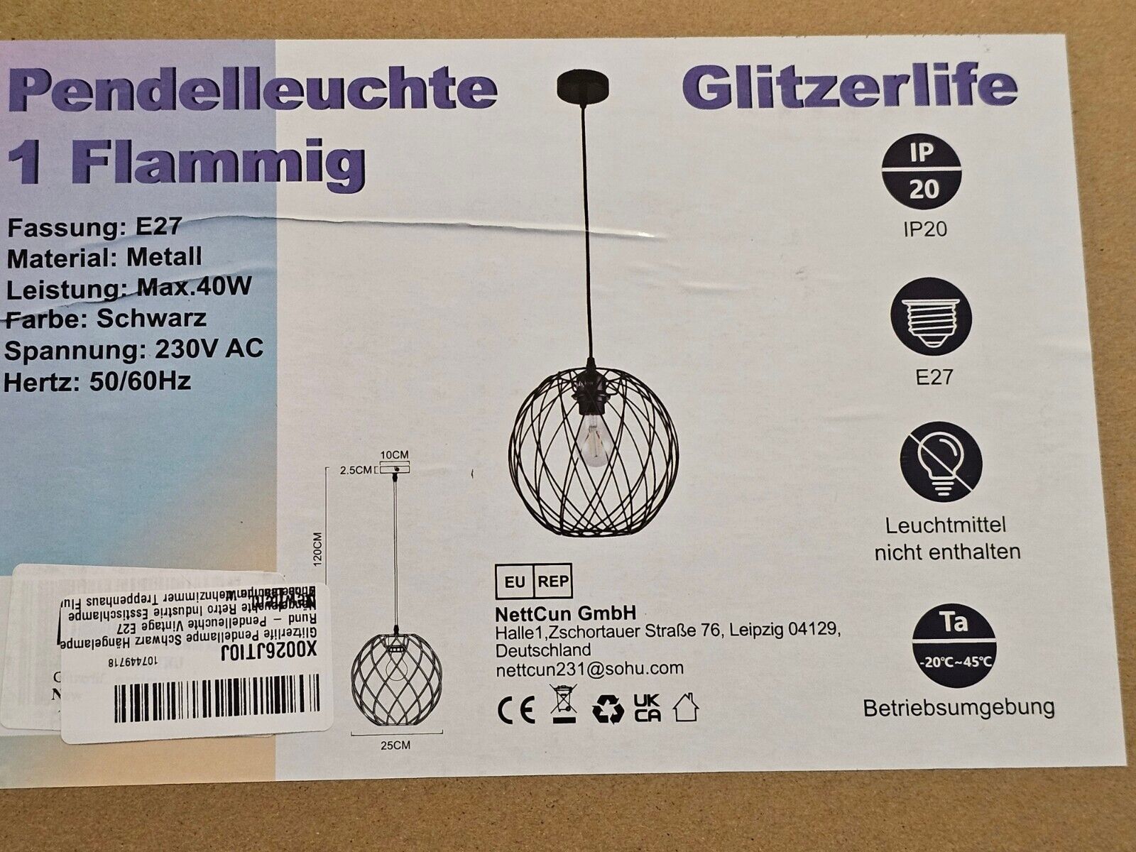 Pendellampe Schwarz Hängelampe Rund - Pendelleuchte Vintage E27 Hängeleuchte Ret