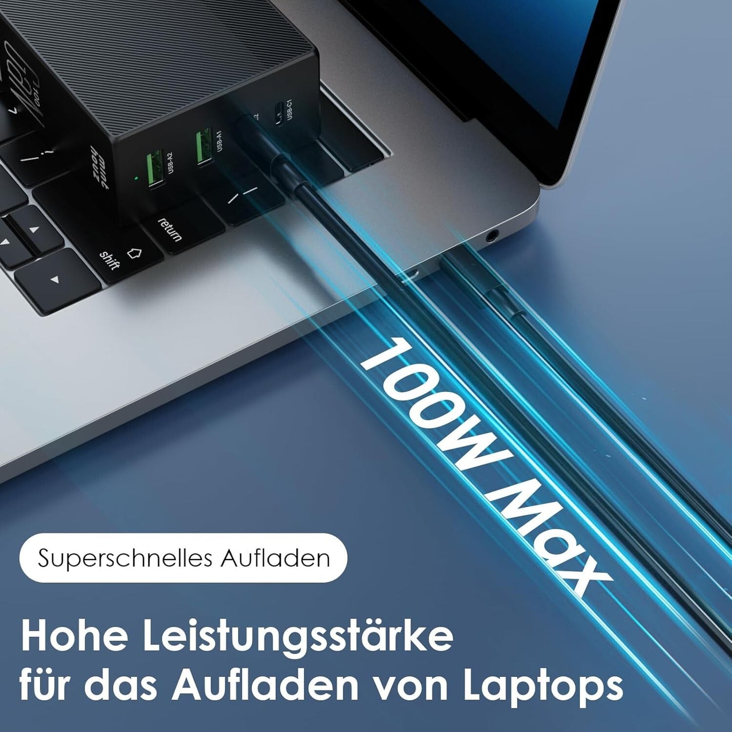 100W USB-C GaN Ladegerät 4-Port Schnellladegerät Schwarz