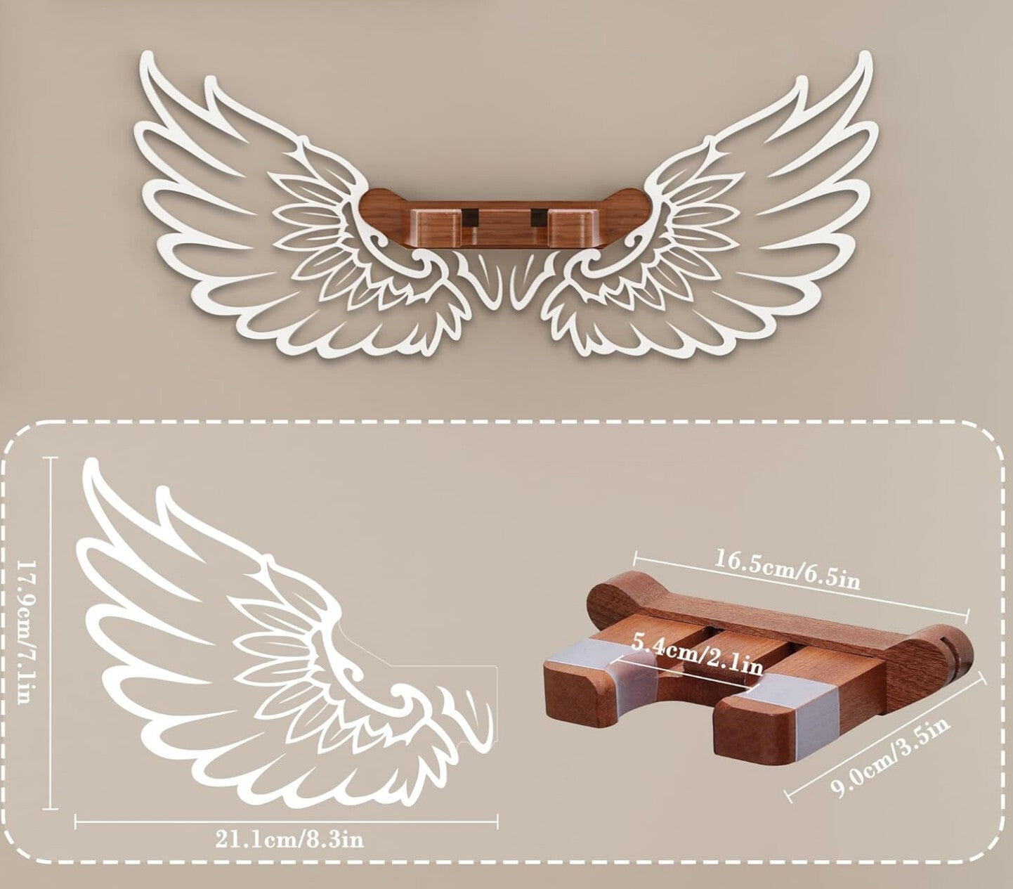 Gitarren Wandhalterung LED Engelsflügel Holz Acryl USB