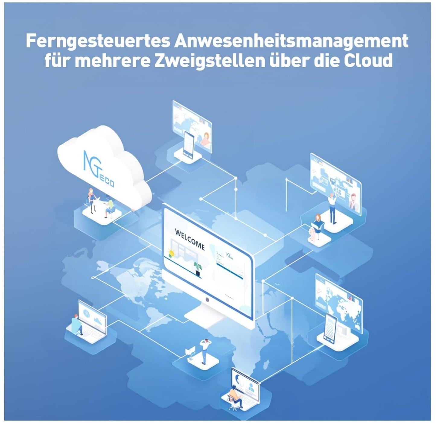 TC1 Cloud Stempeluhr WiFi Zeiterfassung + App, 5 RFID Karten