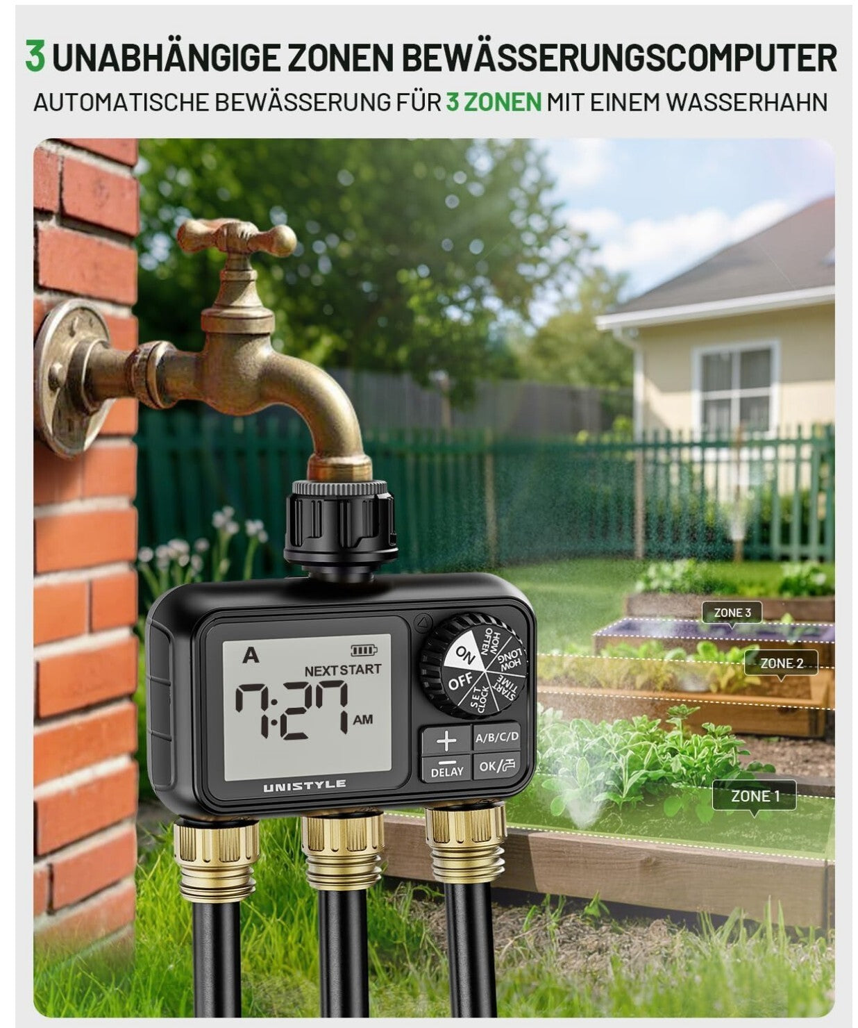 Bewässerungscomputer 3 Ausgänge Messing Automatische Gartenbewässerung