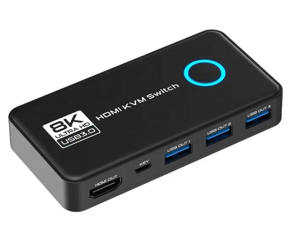 8K @ 60 Hz - 4K@120 Hz KVM Switch 2 Port HDMI USB 3.0 Schwarz + Verbindungskabel
