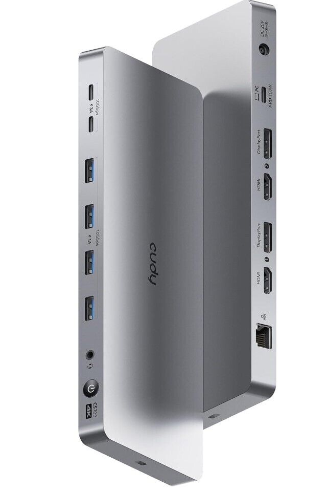 Cudy DisplayLink Dual 4K Universal USB C Dockingstation, 10 Gbit/s USB C, 100 Wa