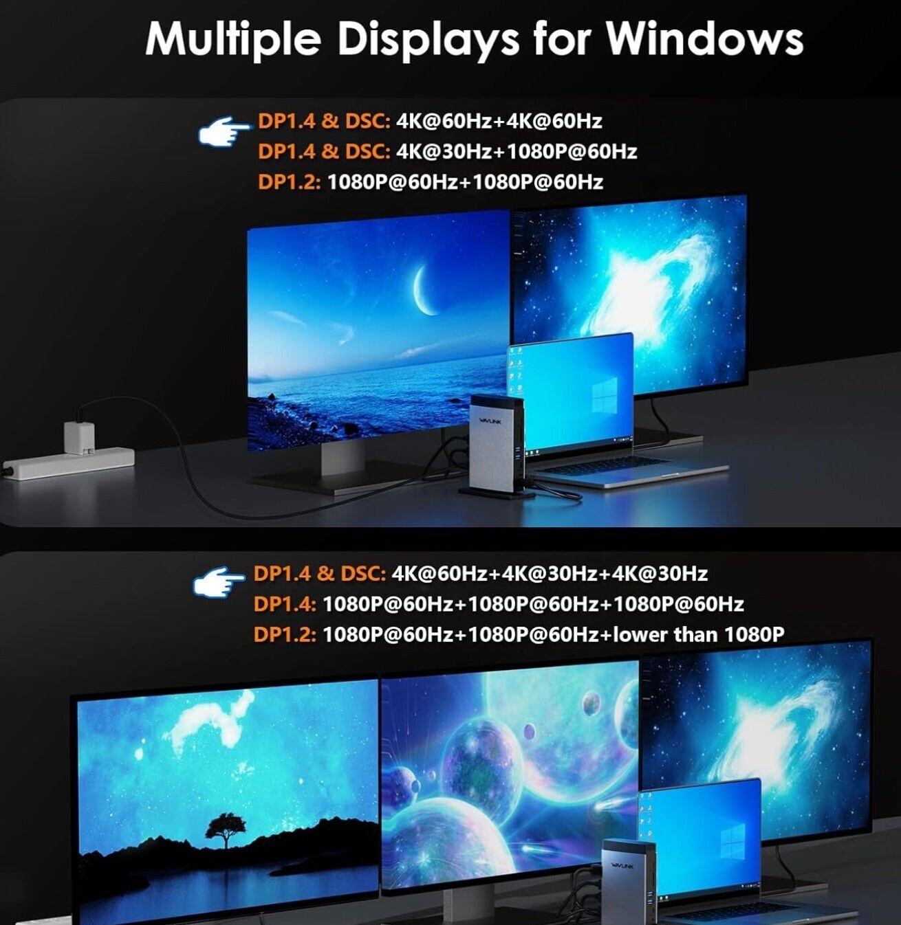 WAVLINK USB C Docking Station 125W Laden für Laptop, 11-in-1 Dreifach Display La