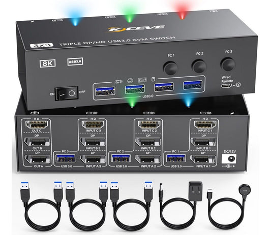 KVM Switch 3 PC 3 Monitore 4K@60Hz DP HDMI USB 3.0