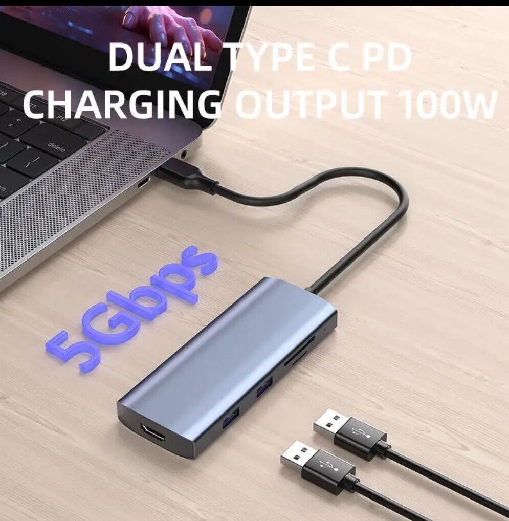 9-in-1 USB-C Hub 100W PD, 10Gbps USB 3.2, SD/TF 5Gbps, 2x USB-A, MacBook Adapter