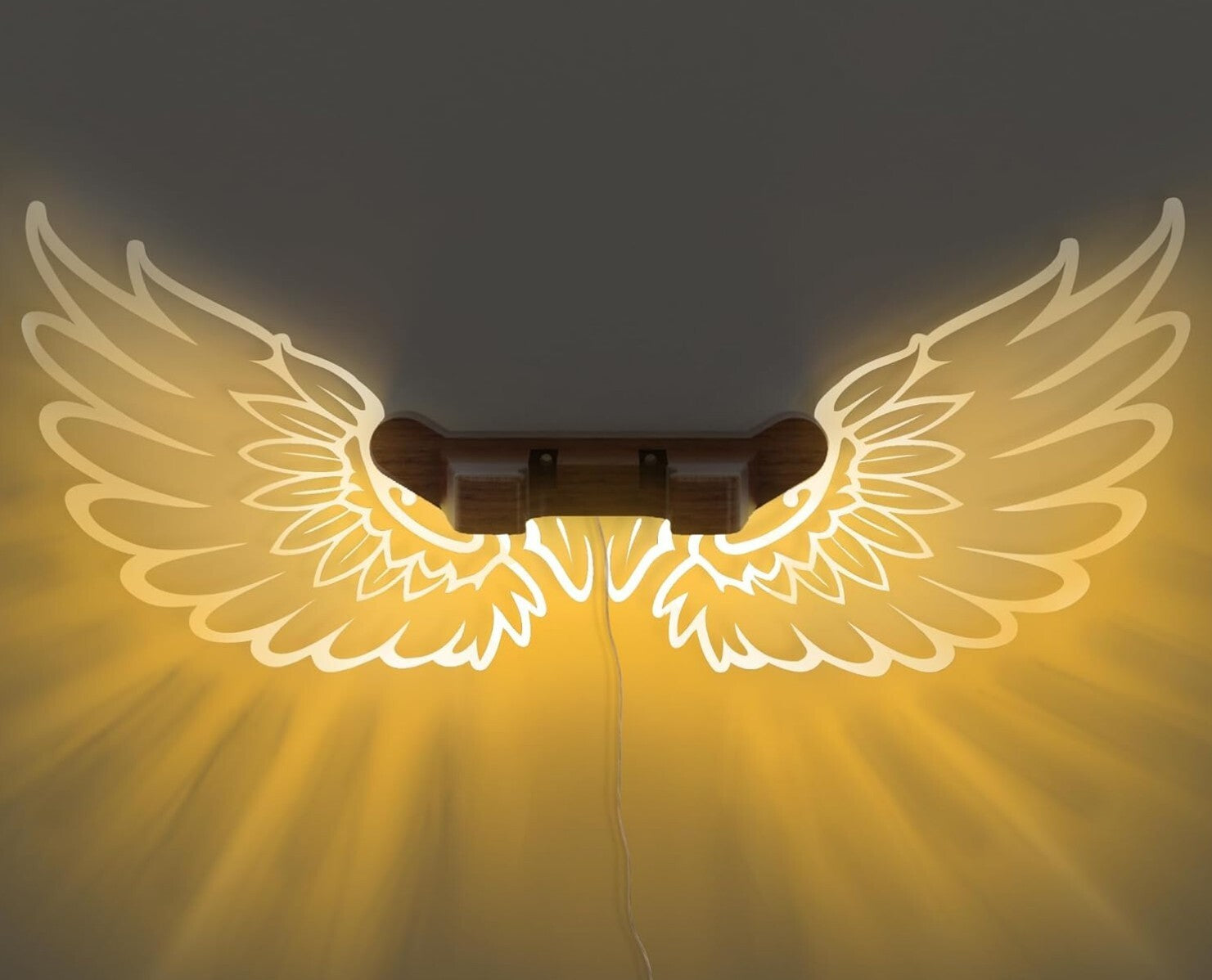 Gitarren Wandhalterung LED Engelsflügel Holz Acryl USB