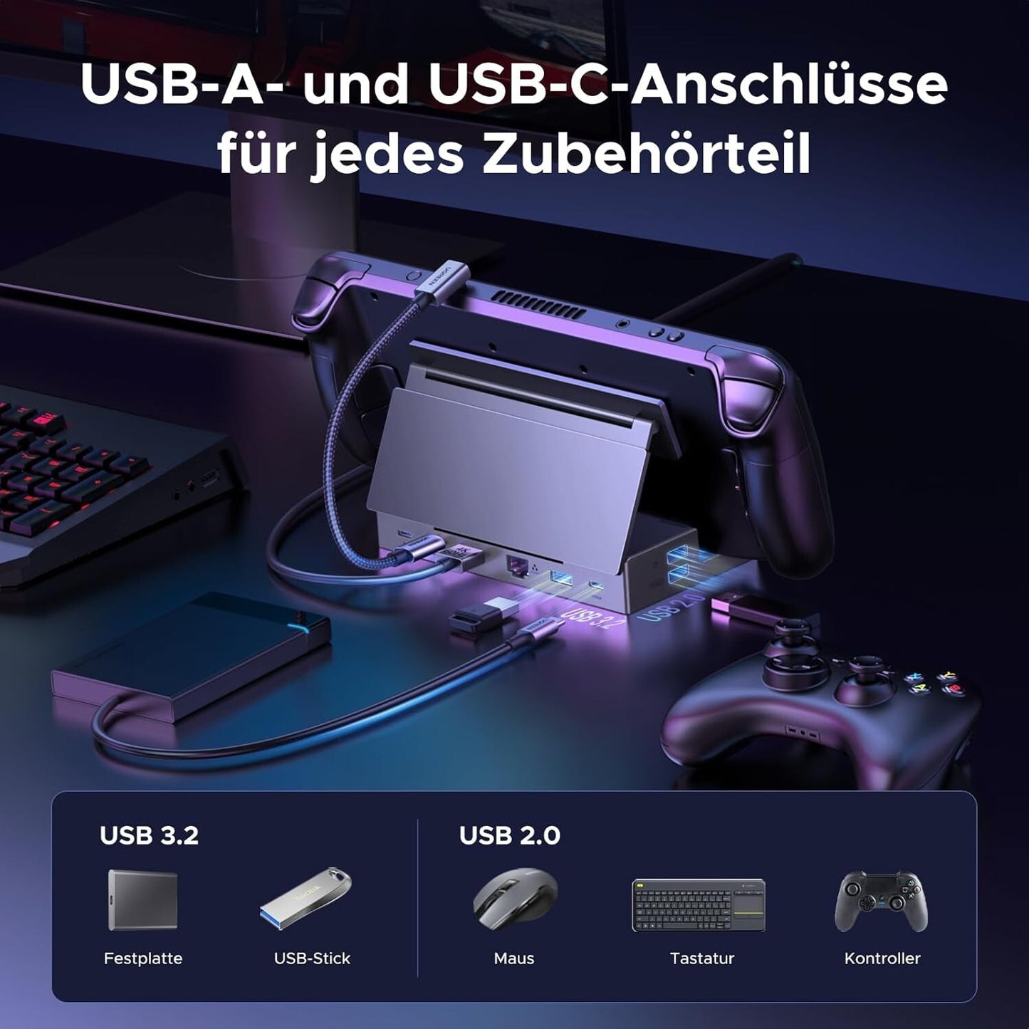 9-in-1 Steam Deck Dock 4K@120Hz DP 10Gbps USB PD 100W Ethernet SD/TF