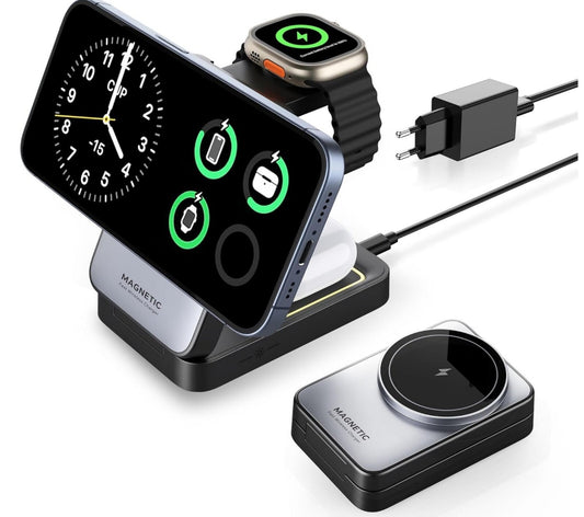 3-in-1 Faltbare MagSafe Ladestation – Kompakt & Leistungsstark!