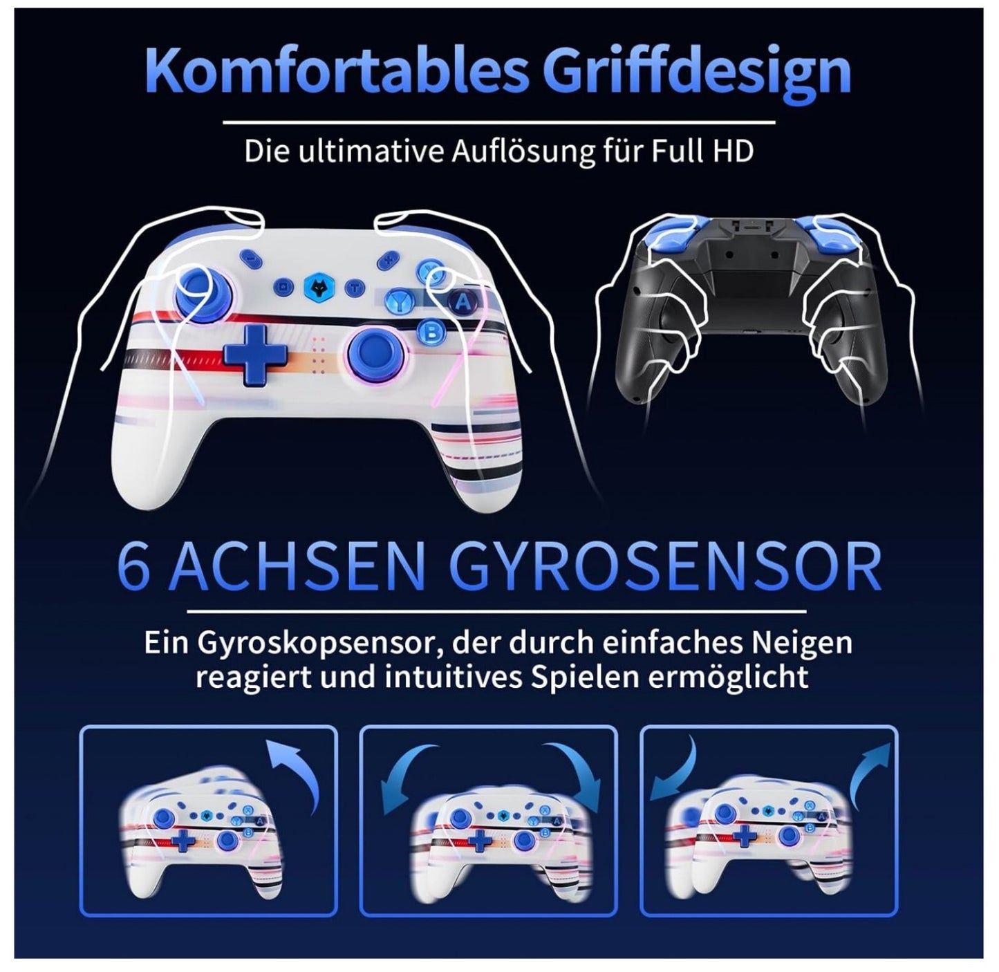 Wireless Controller für Nintendo Switch/Lite/OLED, AC, 8K@60Hz, Turbo, Wake