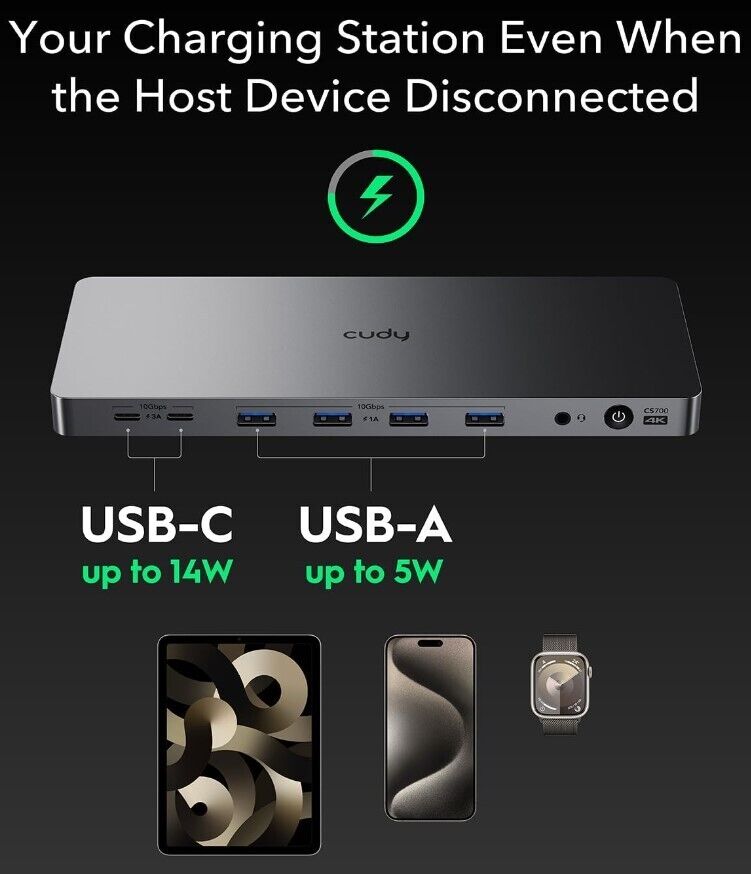 Cudy DisplayLink Dual 4K Universal USB C Dockingstation, 10 Gbit/s USB C, 100 Wa
