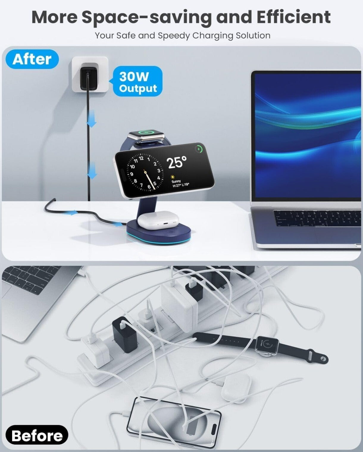 3 in 1 Mag-Safe Ladestation 15W für iPhone Apple Watch AirPods Tiefblau