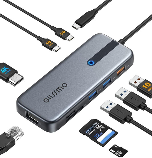 USB C Hub 4K@60Hz, 100W PD, Ethernet RJ45, 10Gbps USB-C/A 3.2Gen 2, MicroSD & SD