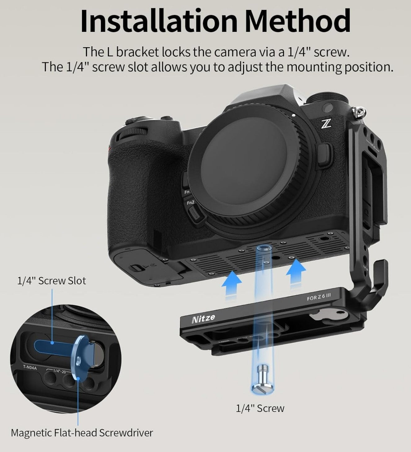 L Halterung Nikon Z6 III Vertikal-Horizontal Arca QR DJI RS 2-4 Pro