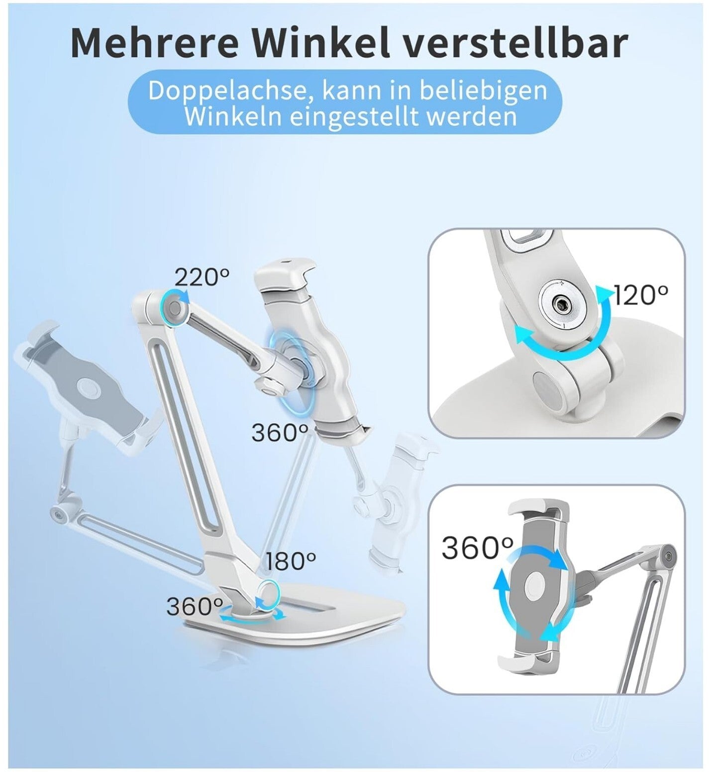 Tablet Halterung 4,7-12,9 Zoll Aluminium Verstellbar Weiß