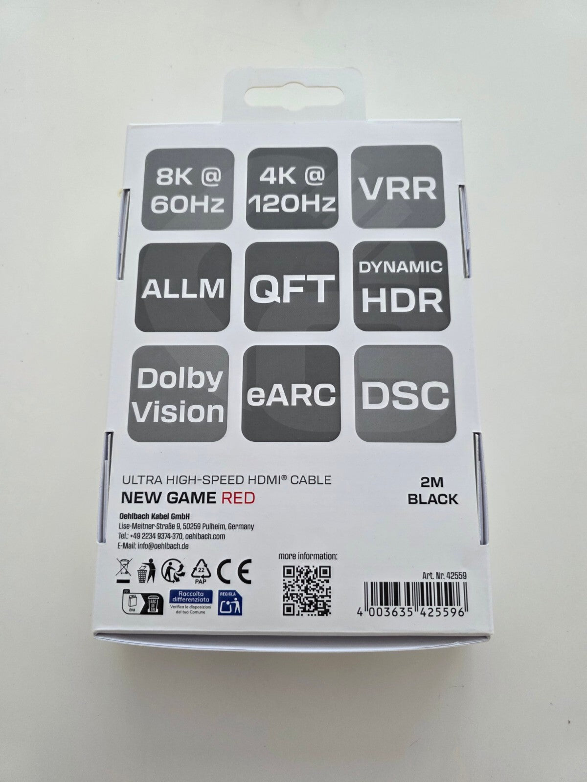 OEHLBACH New Game Red 2m HDMI 2.1b Kabel 8K@60Hz eARC VRR ALLM PS5 Xbox
