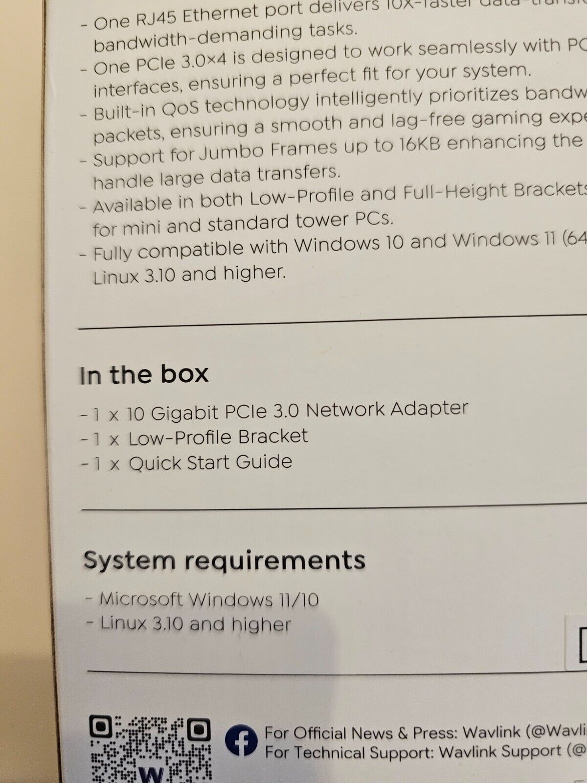WAVLINK 10G Base-T PCIe Netzwerkkarte, 10000/5000/2500Mbps PCI Express Ethernet