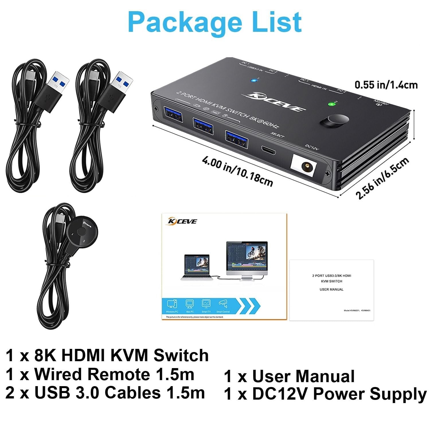 KVM Switch 2 PC 1 Monitor 8K@60Hz HDMI 2.1 USB 3.0