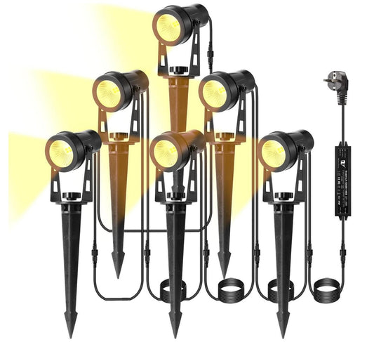 Set LED Gartenstrahler IP65 Warmweiß 21m Kabel Erdspieß 18W