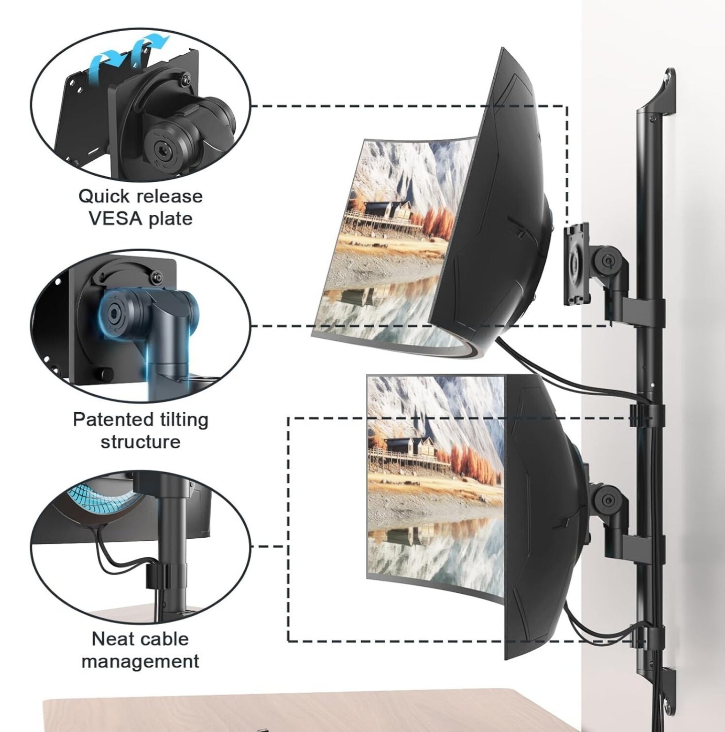 17-57" Monitor Wandhalterung 2 Monitore, 27kg/Arm, VESA 75/100, Gasfeder