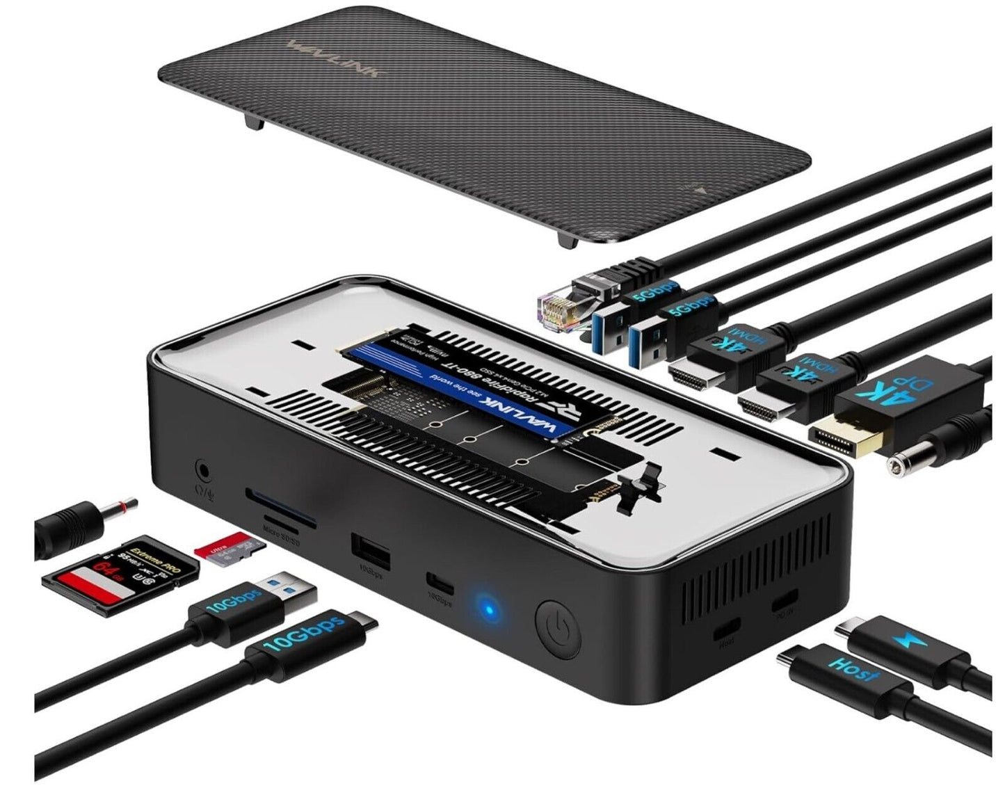 WAVLINK USB C Docking 3 Monitore, Laptop 5Gbps M.2 PC PCIe/SATA SSD-Gehäuse