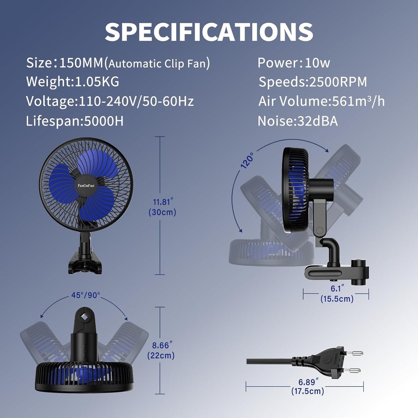 Grow Ventilator mit Clip 10-Stufen Oszillierend für Growzelt