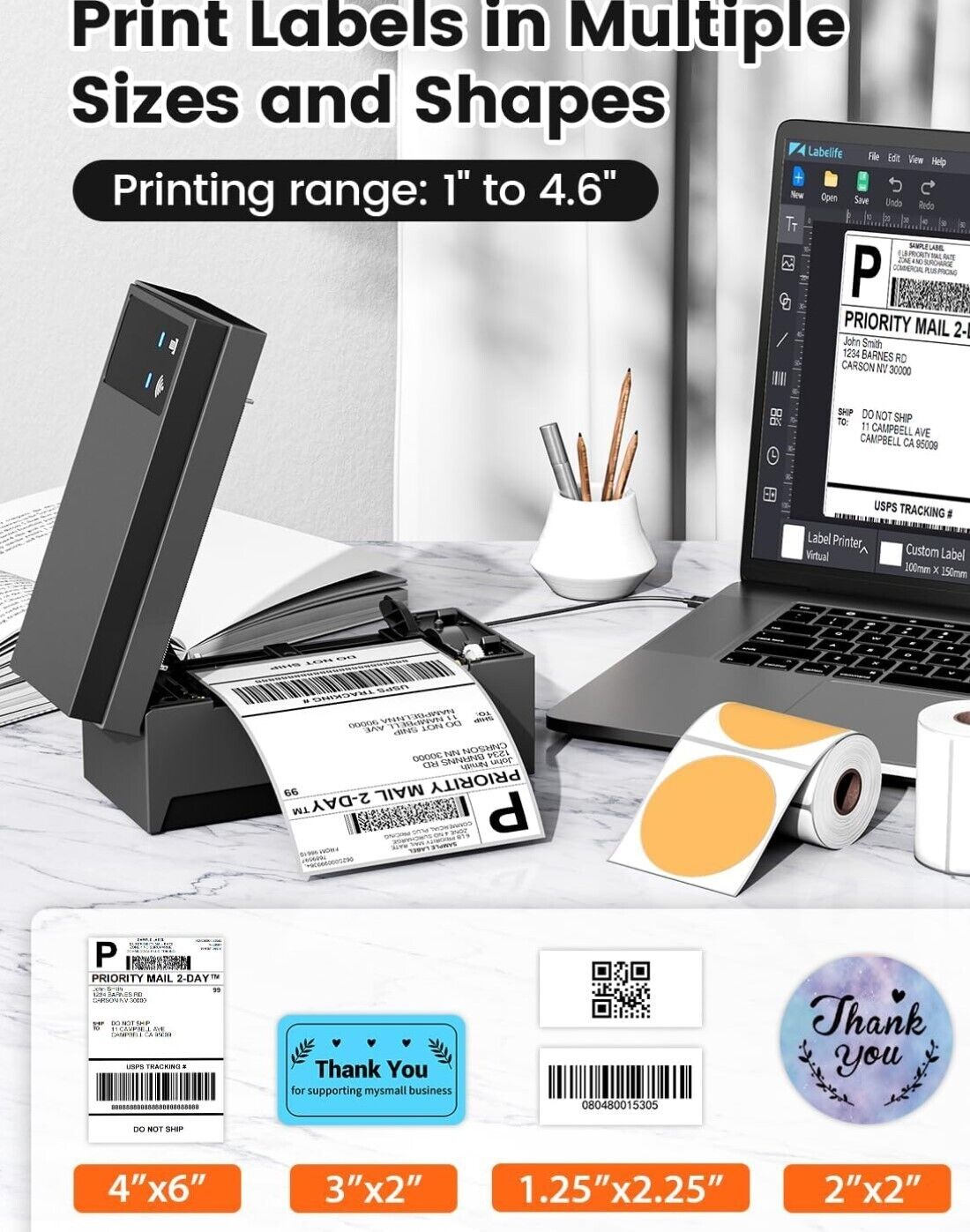 DHL Etikettendrucker, 249 WiFi Thermodrucker 4x6 Label Printer für Barcode, Vers