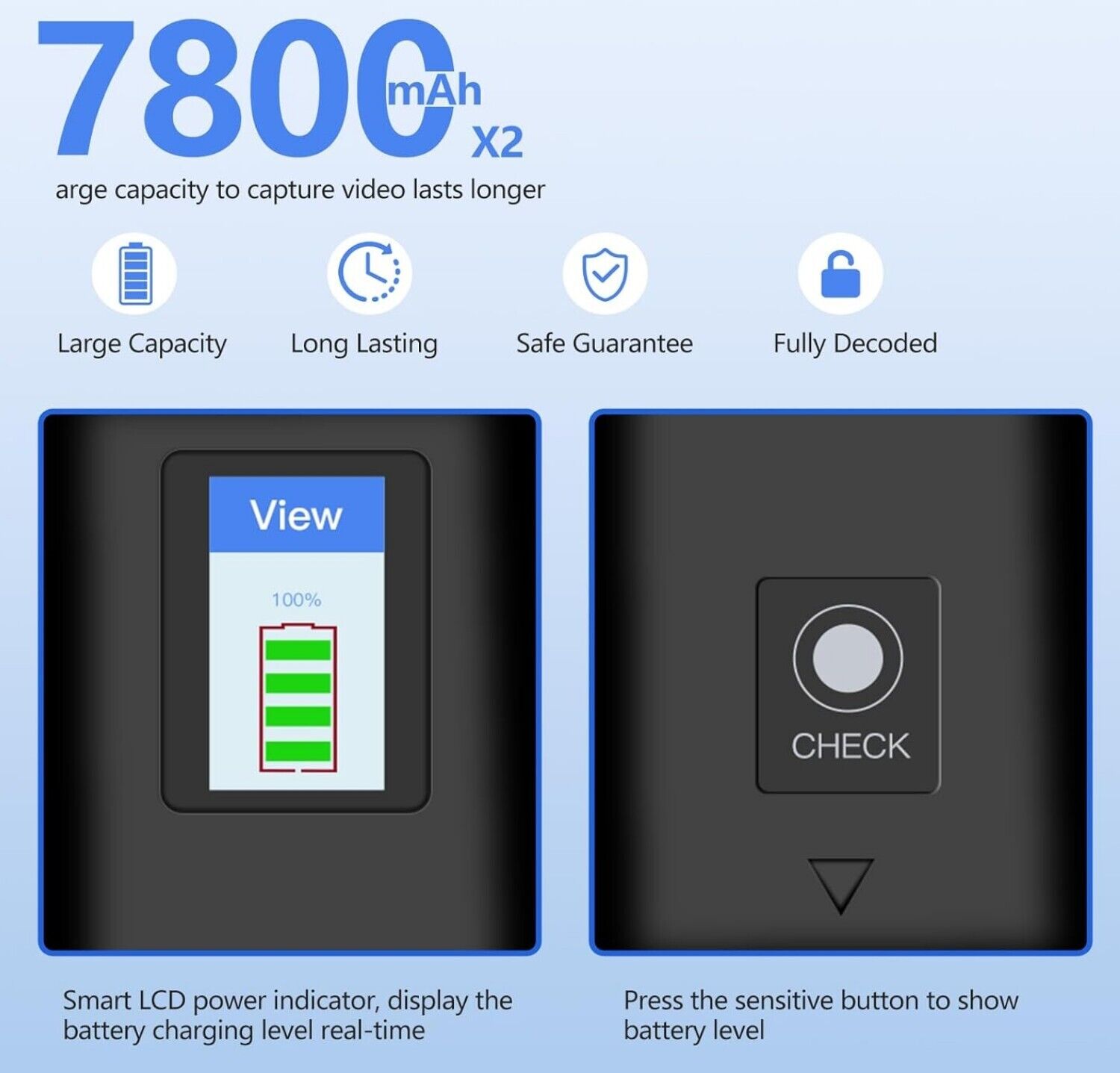 7800mAh Akku für Sony Kameras mit LED & Typ-C