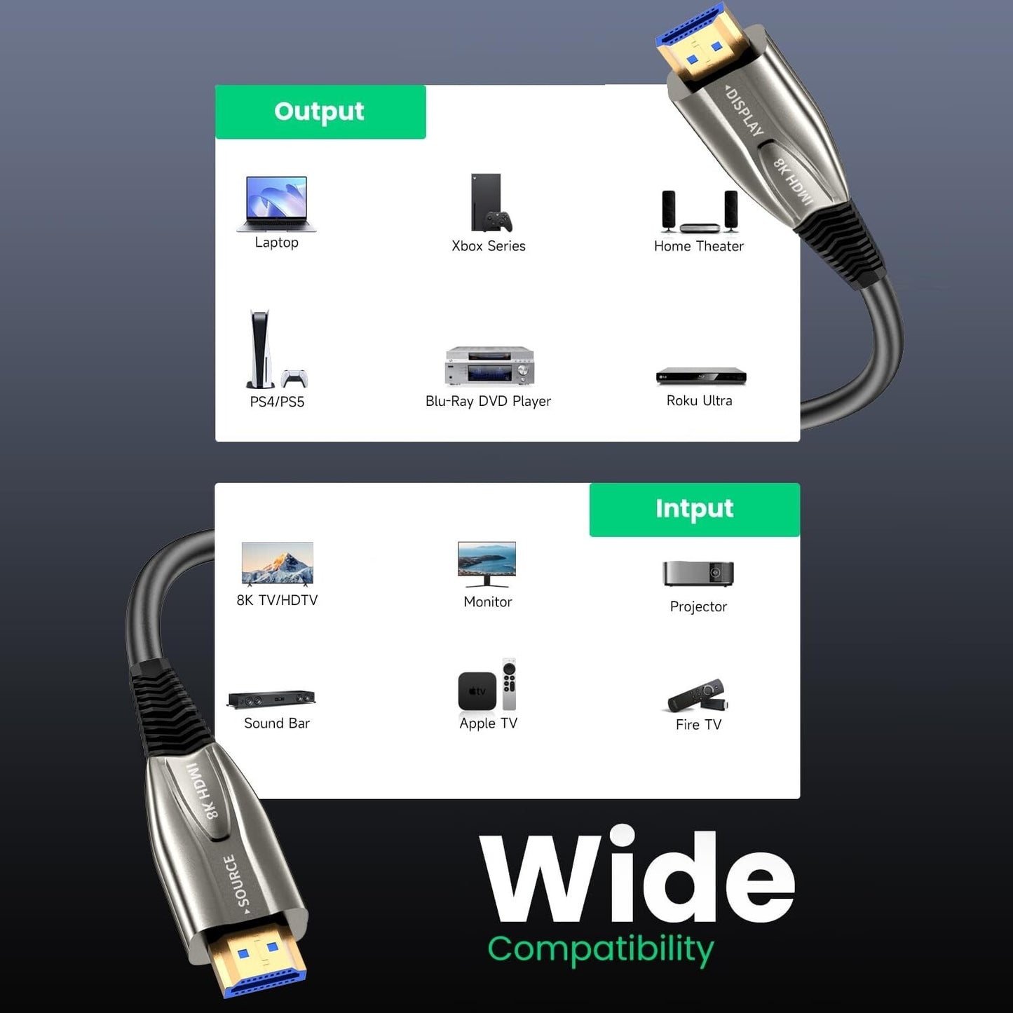 8K HDMI Glasfaserkabel 5m 48Gbps HDMI 2.1 AOC HDR eARC Schwarz