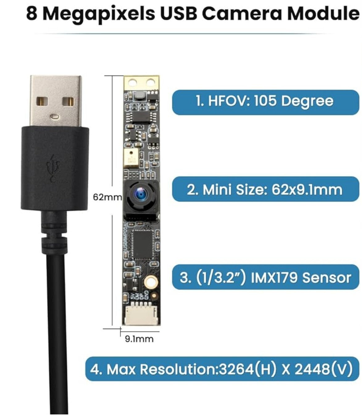 8MP USB Kamera 30fps 105° Weitwinkel Lightburn für PC Raspberry Pi