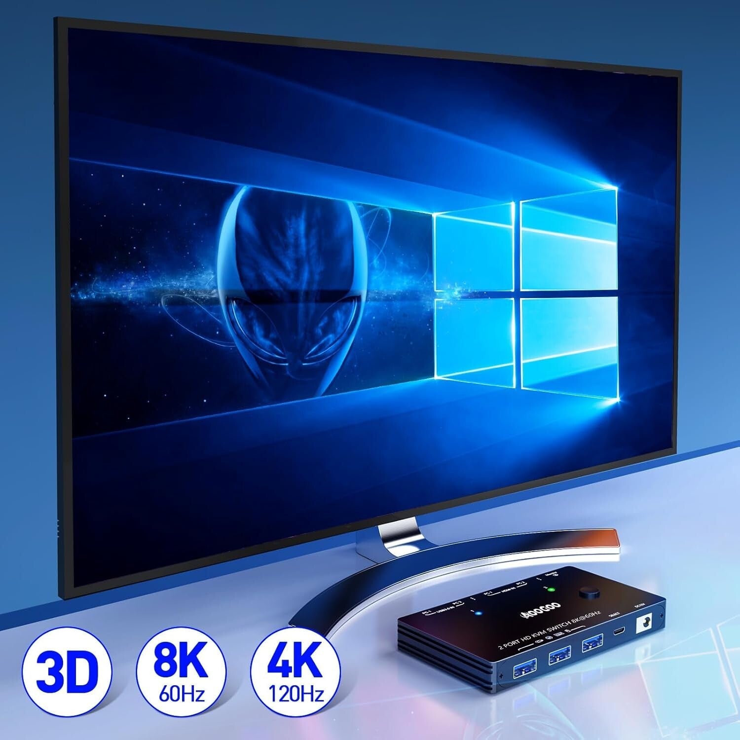 HDMI 2.1 KVM Switch 8K@60Hz USB 3.0 für 2 PC 1 Monitor mit Kabelfernbedienung