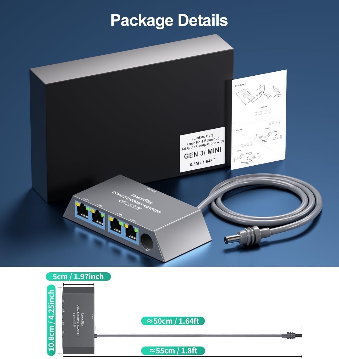 Starlink Ethernet Adapter Splitter Gen 3/Mini 1 zu 4 RJ45 1000Mbps
