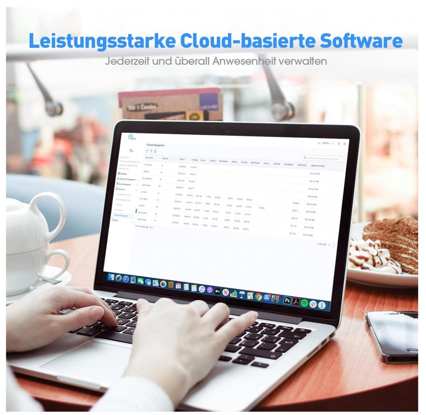 TC1 Cloud Stempeluhr WiFi Zeiterfassung + App, 5 RFID Karten