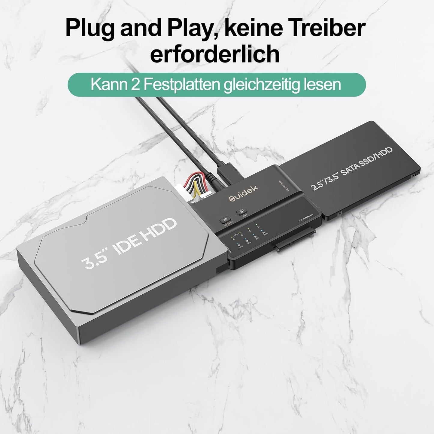 USB 3.0 IDE/SATA Adapter 5Gbps Offline-Klon 2,5"/3,5" HDD/SSD