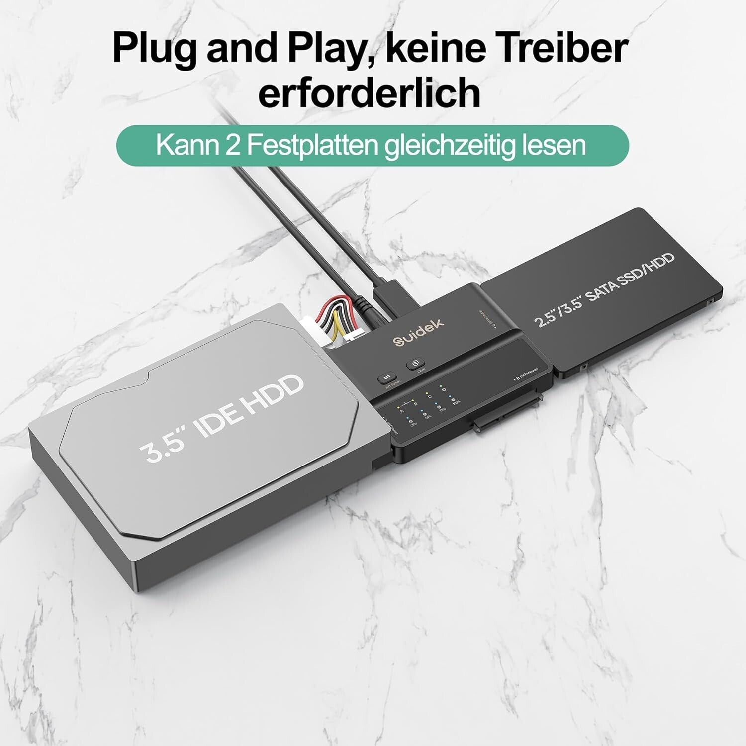 USB 3.0 IDE/SATA Adapter 5Gbps Offline-Klon 2,5"/3,5" HDD/SSD