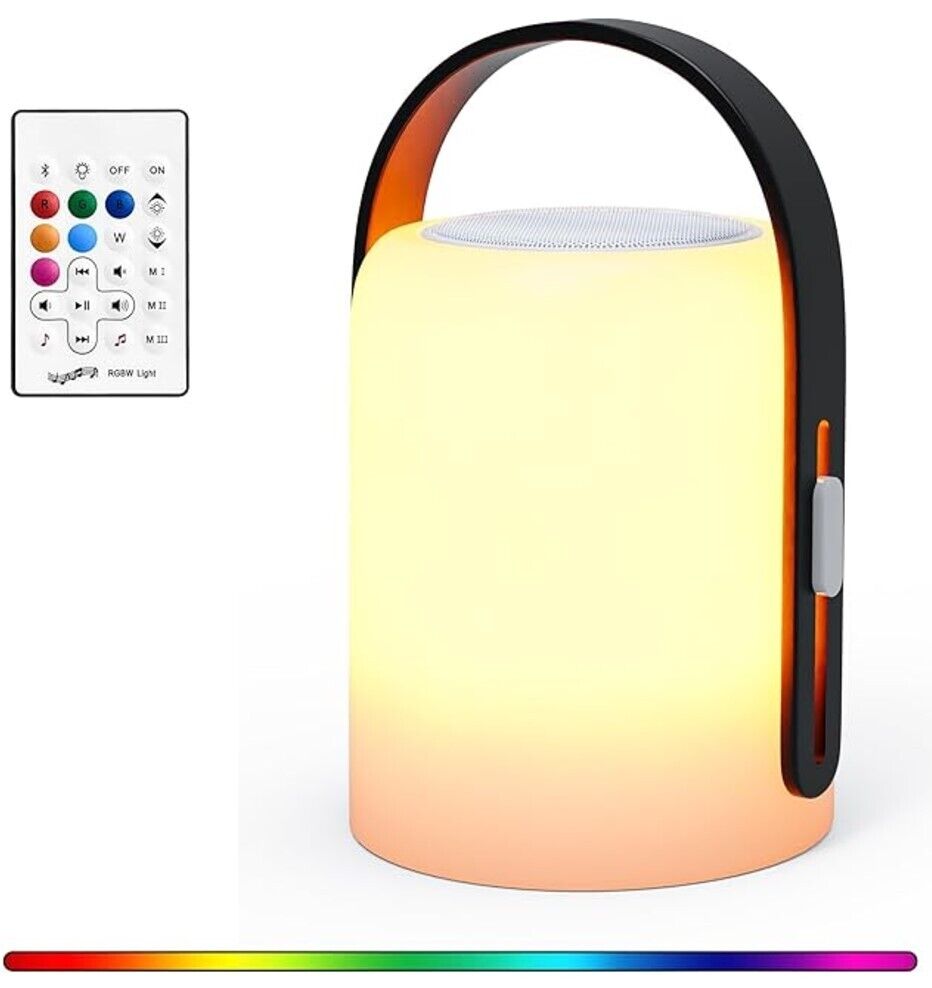 LED Akku Tischleuchte Kabellos mit Bluetooth Lautsprecher, RGB Farbwechsel, Dimm
