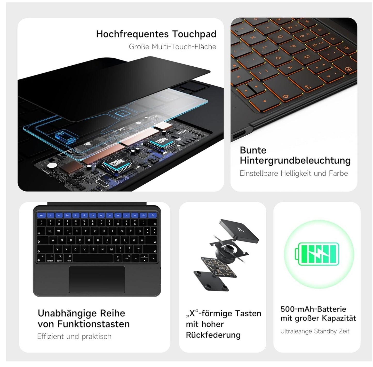 iPad 9/8/7 Gen 10.2" Tastatur Hülle 360° Drehbar Trackpad QWERTZ Schwarz