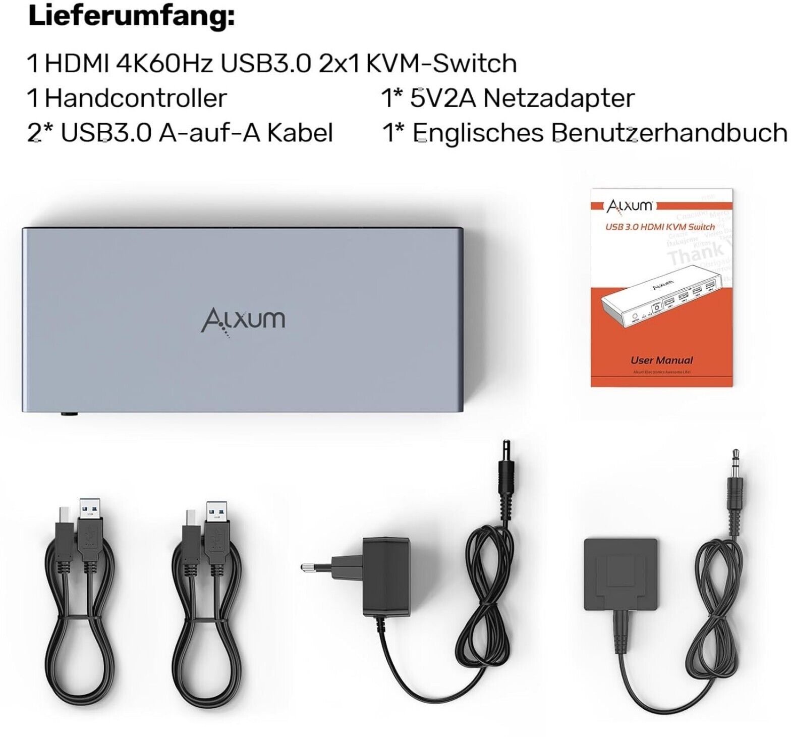 KVM Switch 2 PC 1 Monitor 4K@60Hz USB 3.0