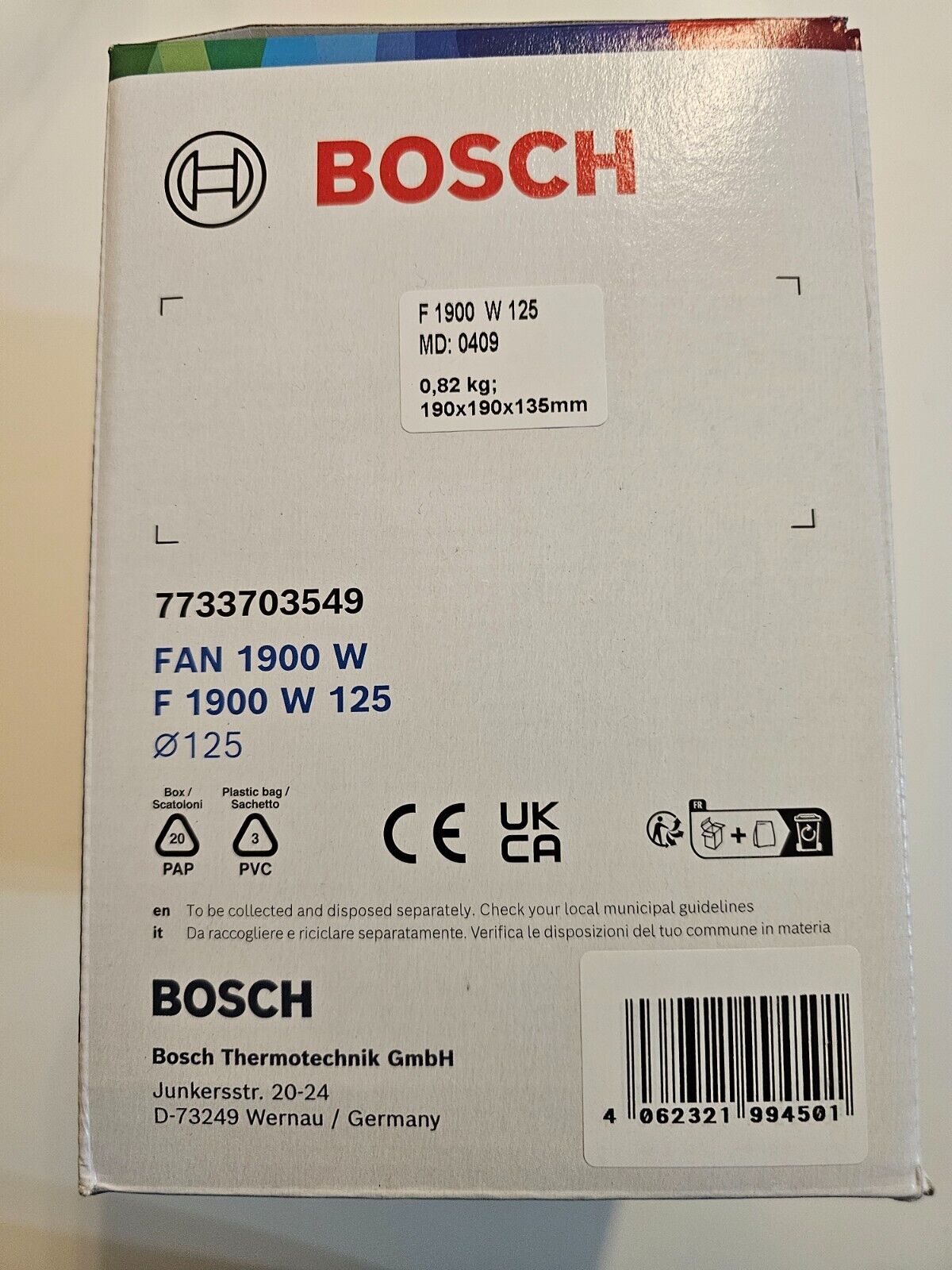 Bosch - Leiser Badlüfter 1900 W125 - mit Lichtschalteraktivierung