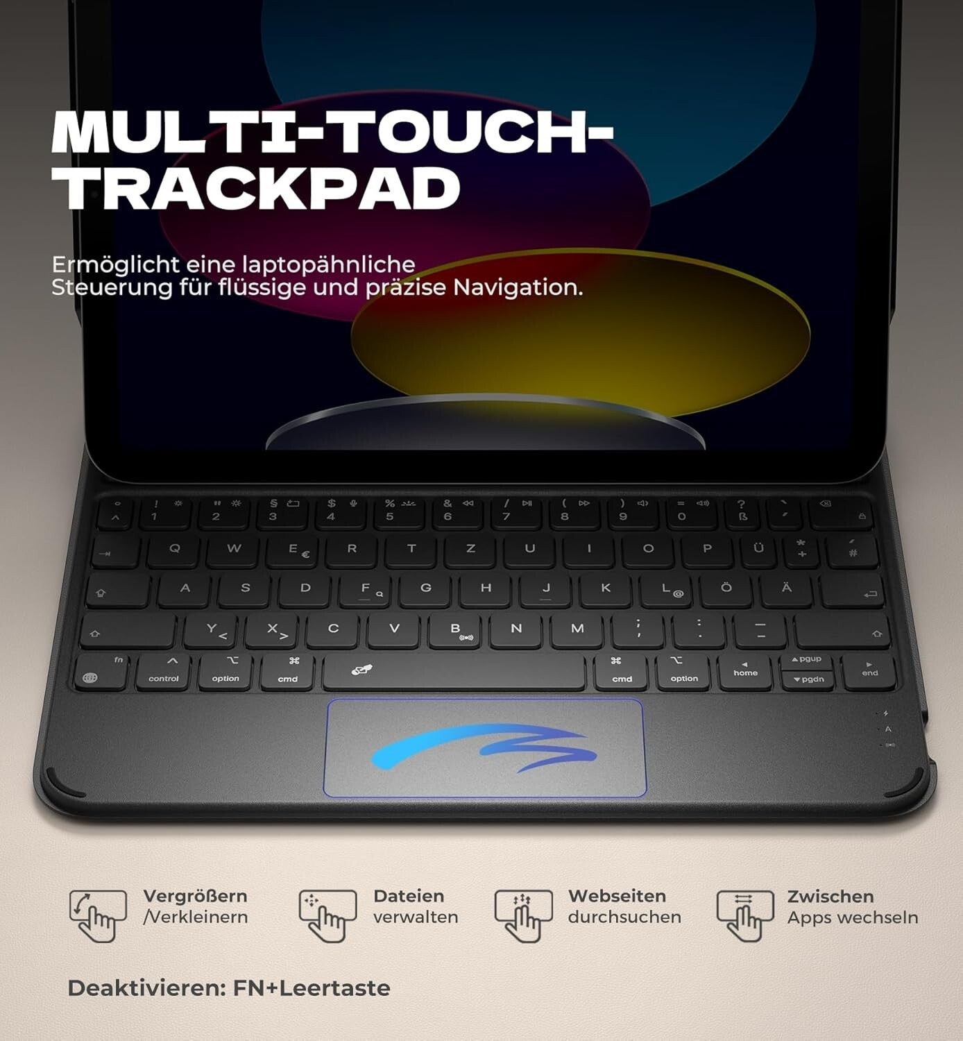 Tastatur iPad A16 11" 2025/10.9" 2022 QWERTZ Trackpad Schwarz