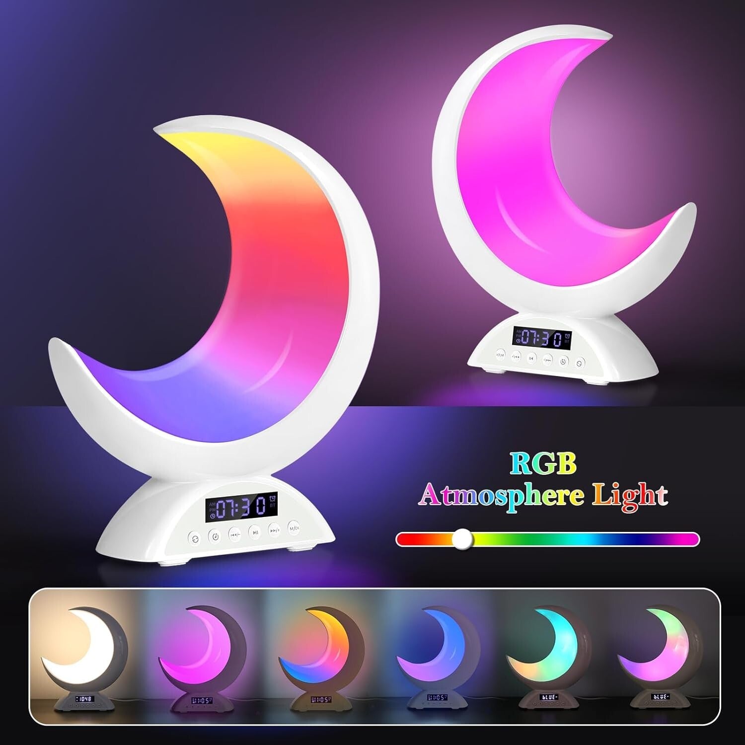 Lichtwecker Mondform 19 Lichtmodi Bluetooth Lautsprecher Touch-Steuerung